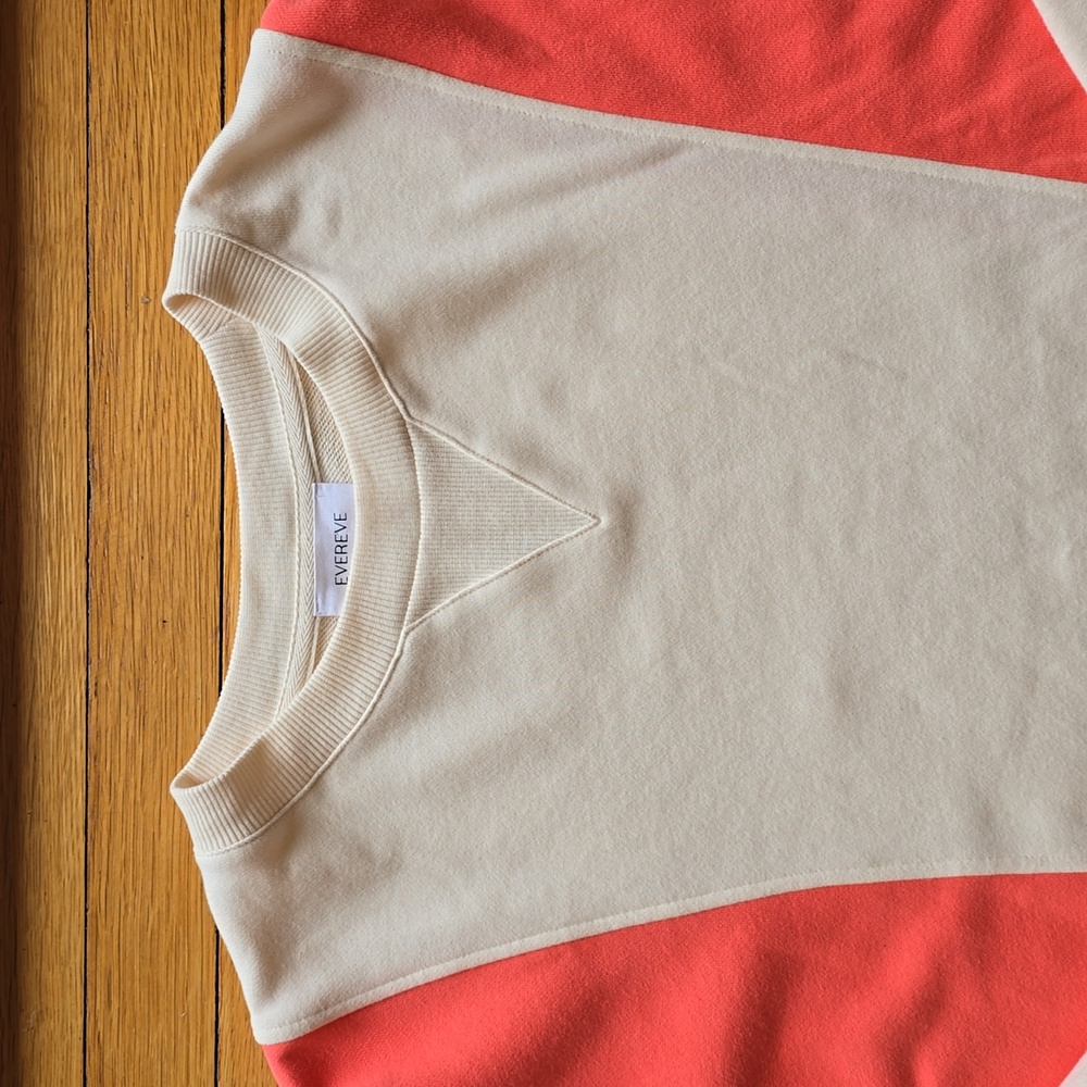 Evereve, Coral & Cream Colorblock Sweatshirt, Drop Shoulders, EUC, Women's S - Picture 4 of 12